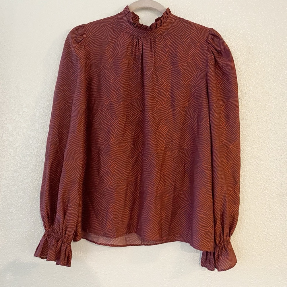 Caballero |Anthropologie Ruffle High Neck Silk Blend  Blouse
